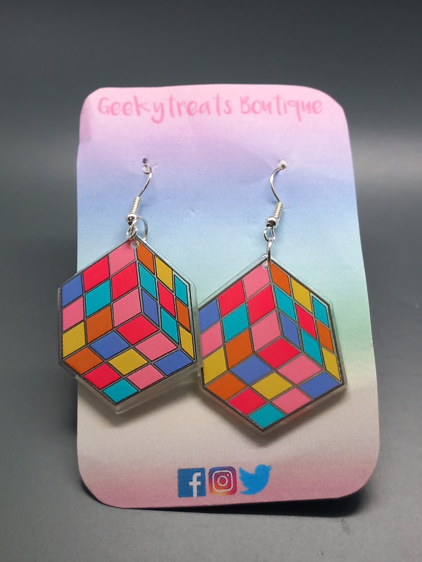 Rubiks cube retro earrings