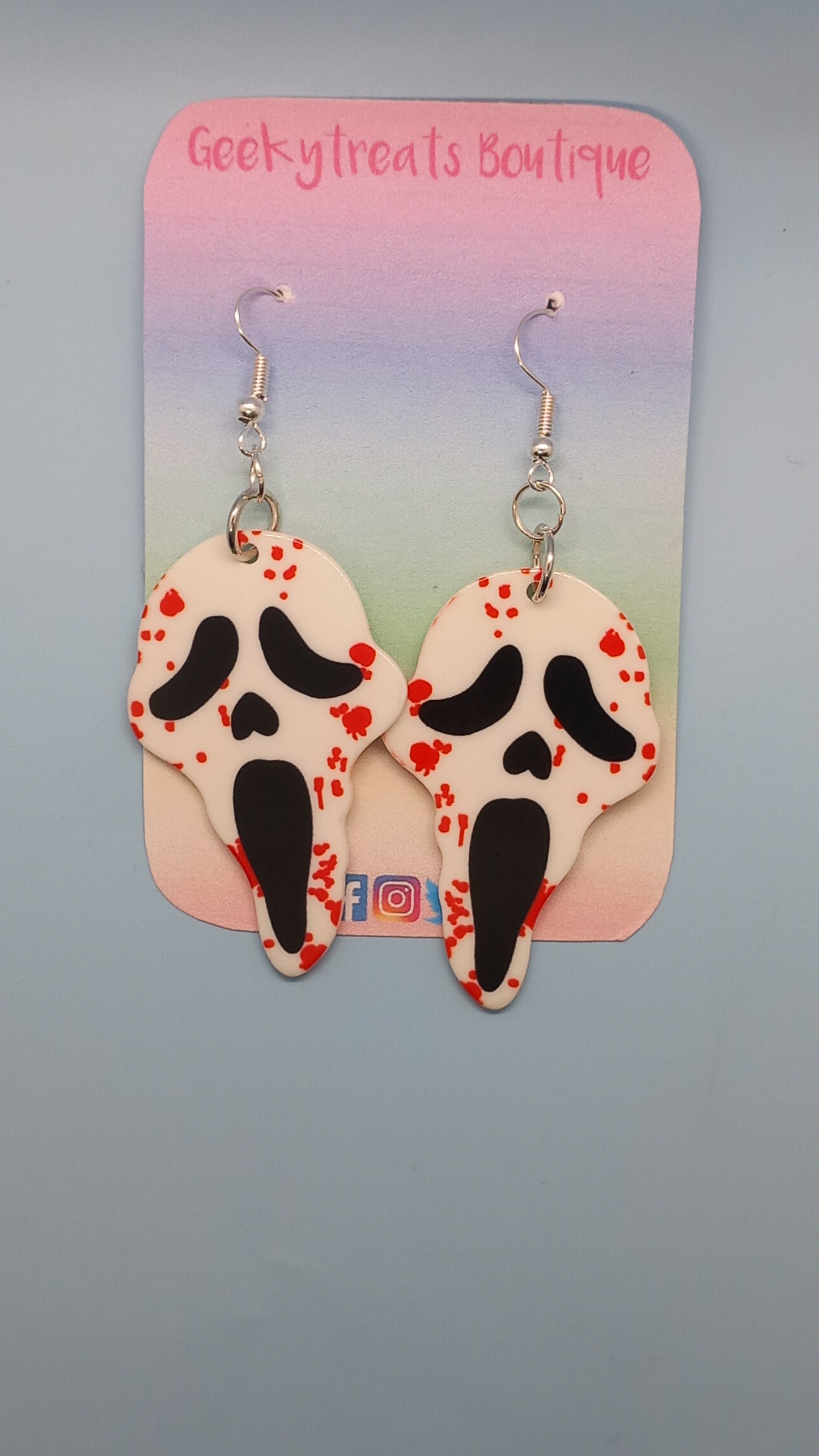 Scream Ghostface blood face earrings