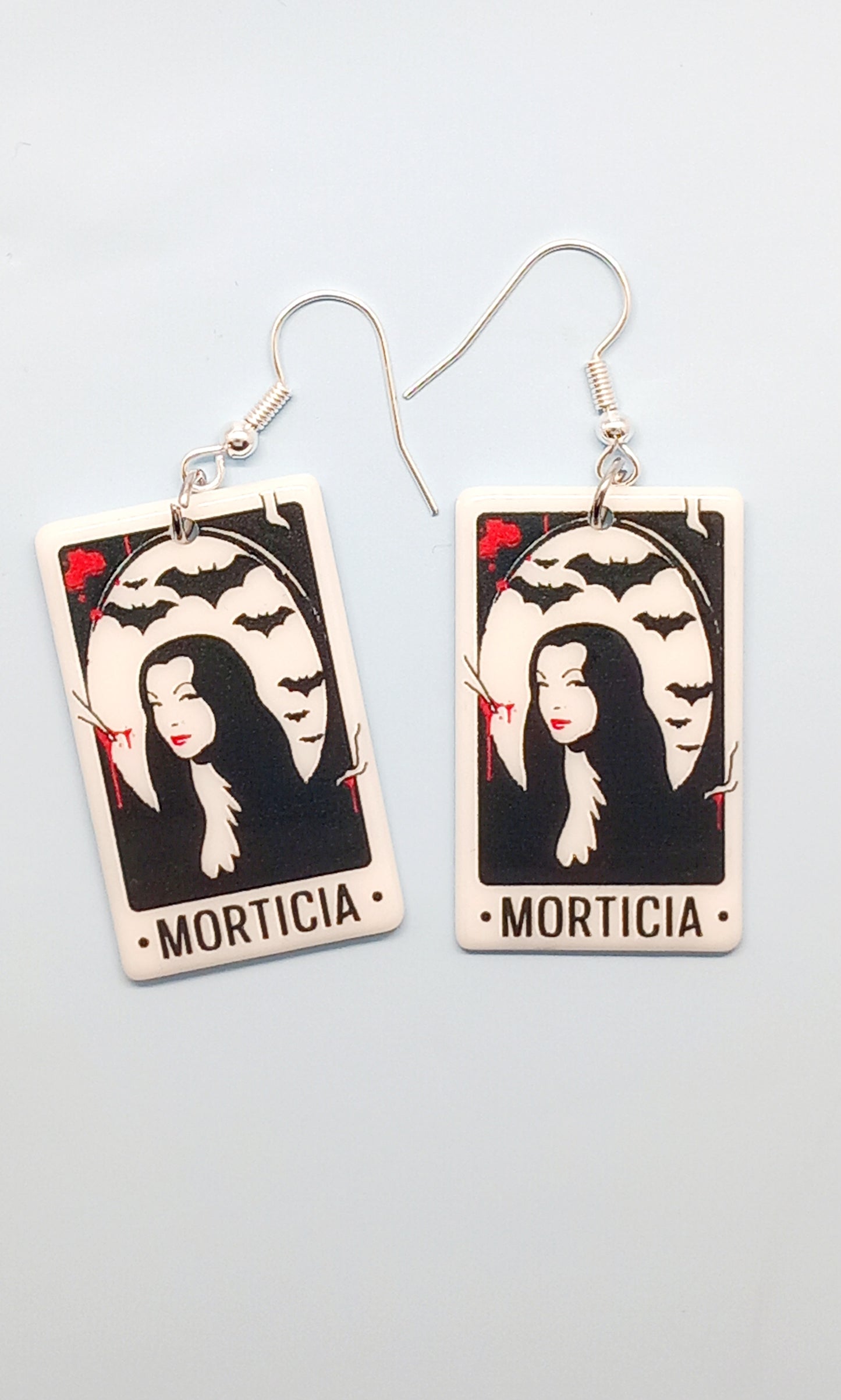 Morticia Addams tarot card earrings