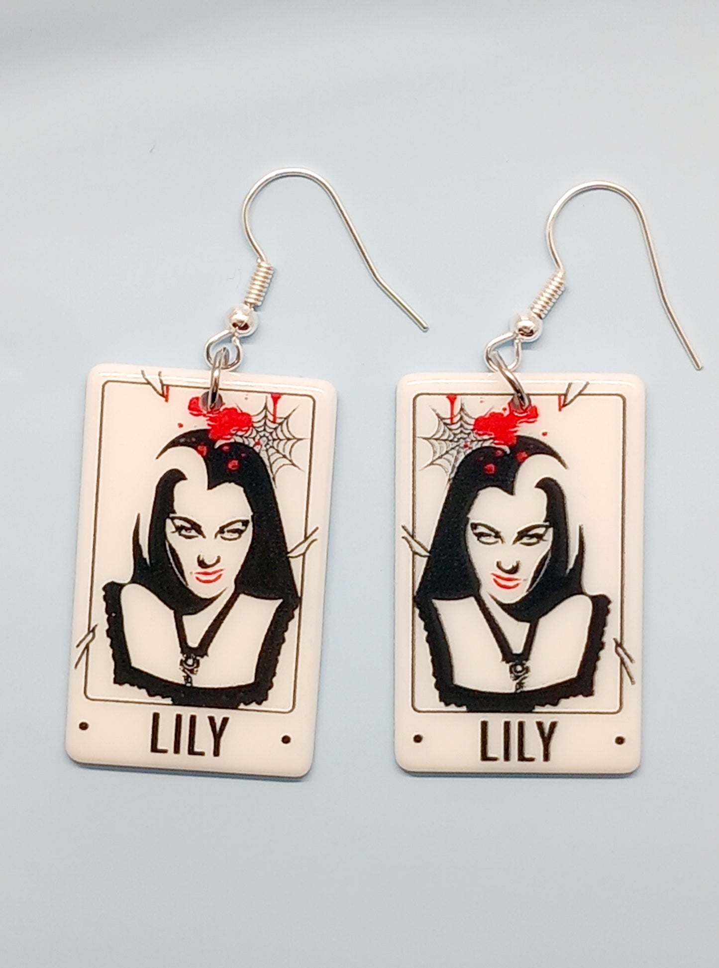 Lily Munster tarot card earrings