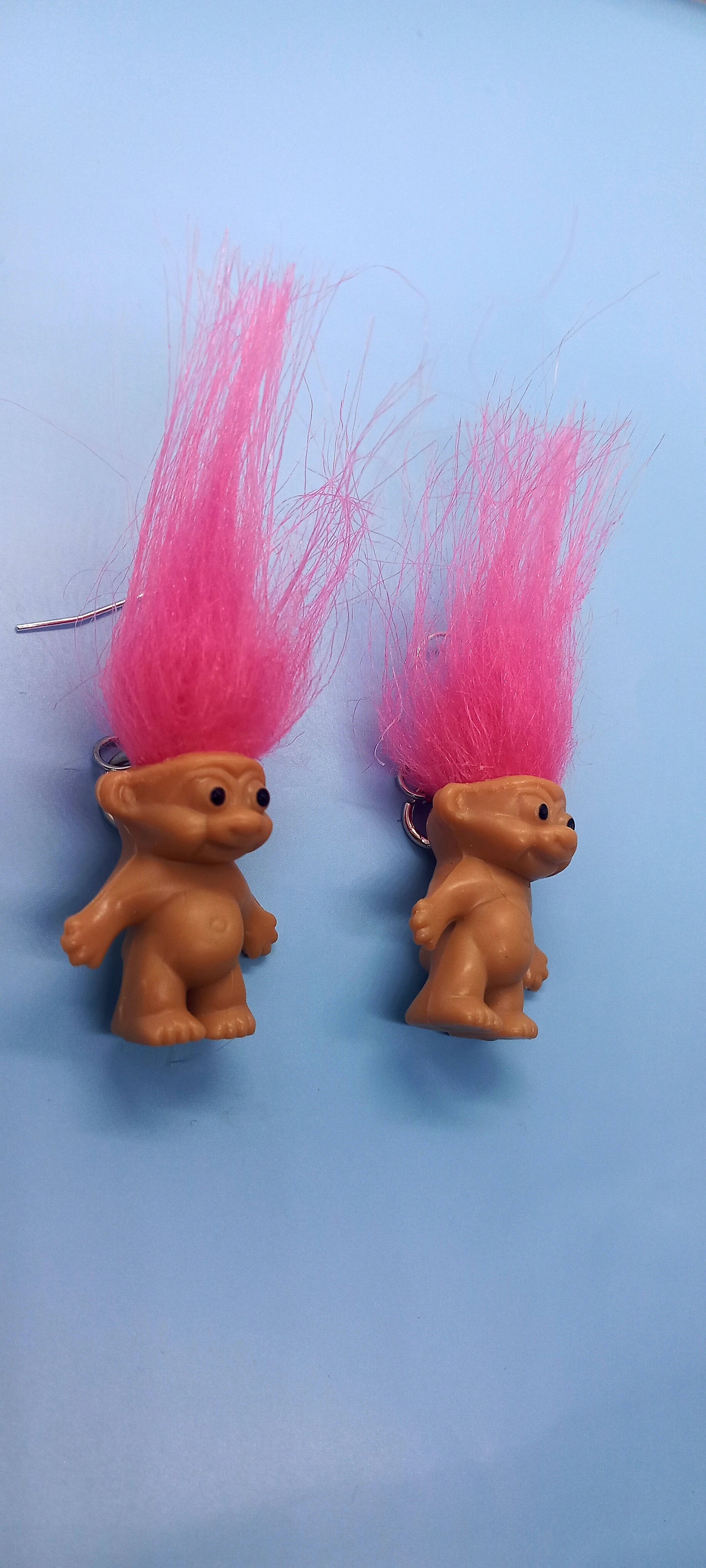 Pink haired troll earrings