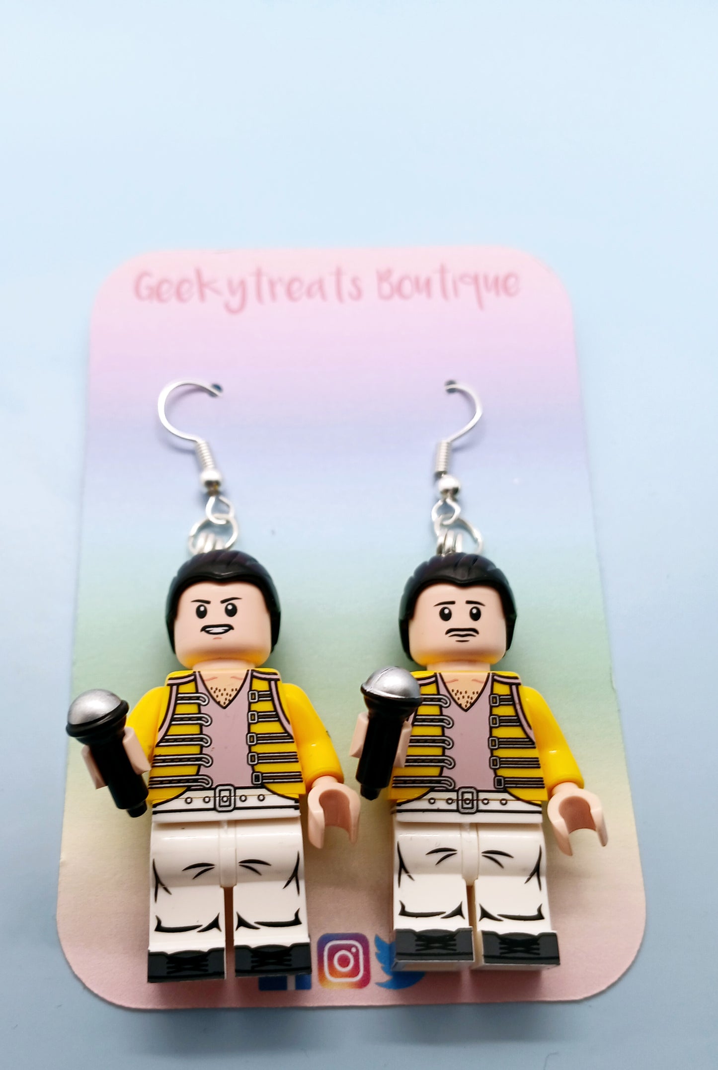 Freddy mercury minifigure earrings