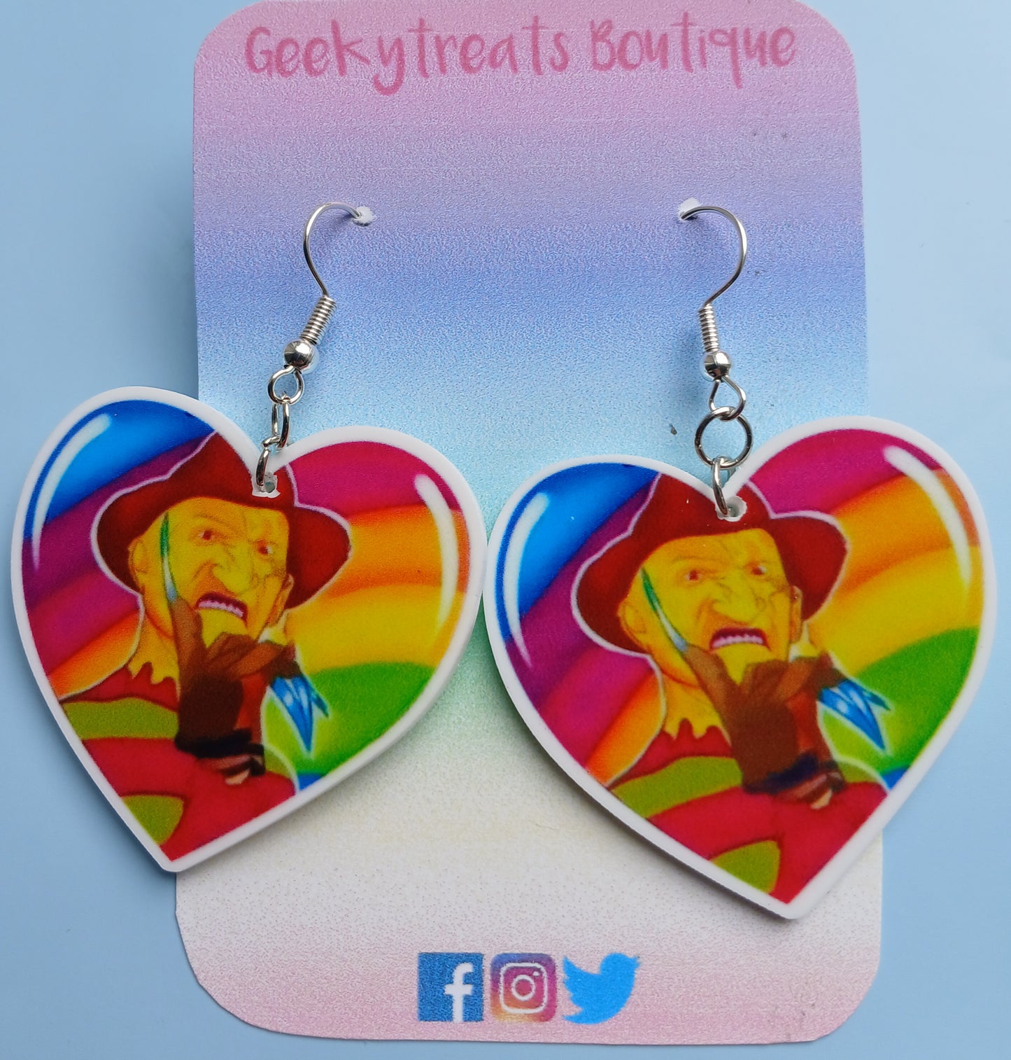 Freddy Krueger heart earrings