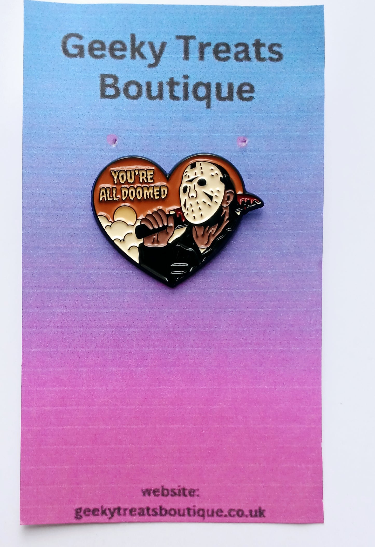 Jason voorhees heart pin badge
