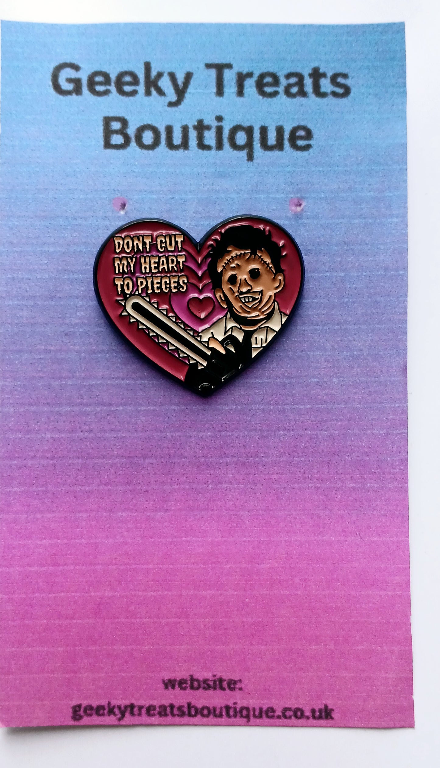 Leatherface heart pin badge