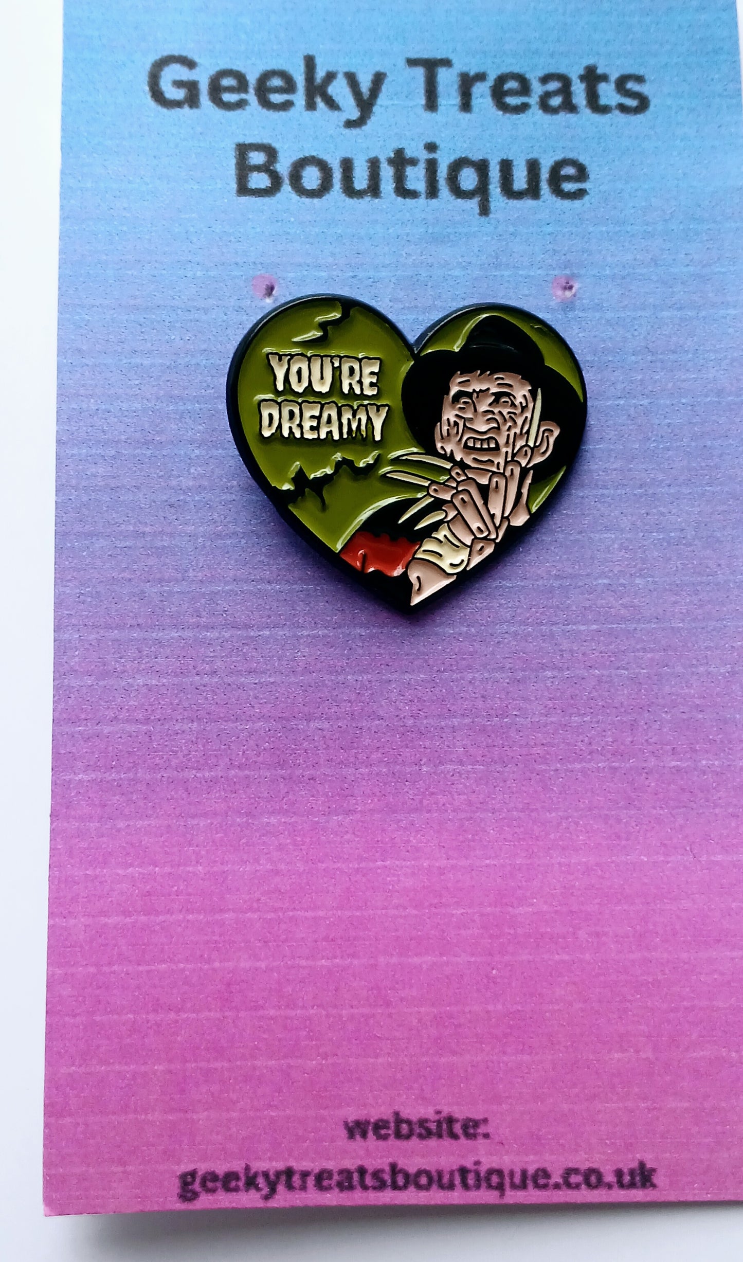 Freddy Krueger heart pin badge