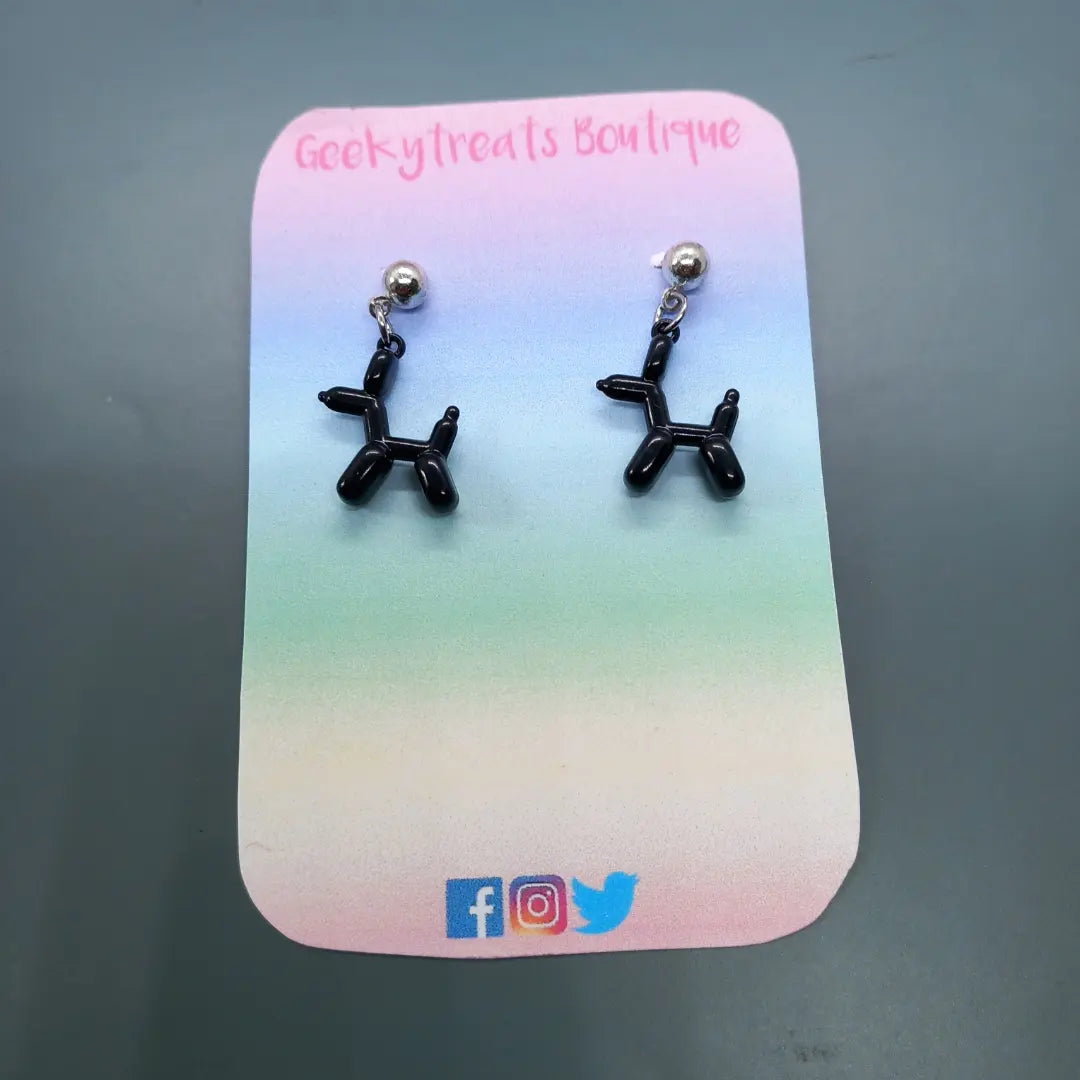 Black enamel balloon dog earrings