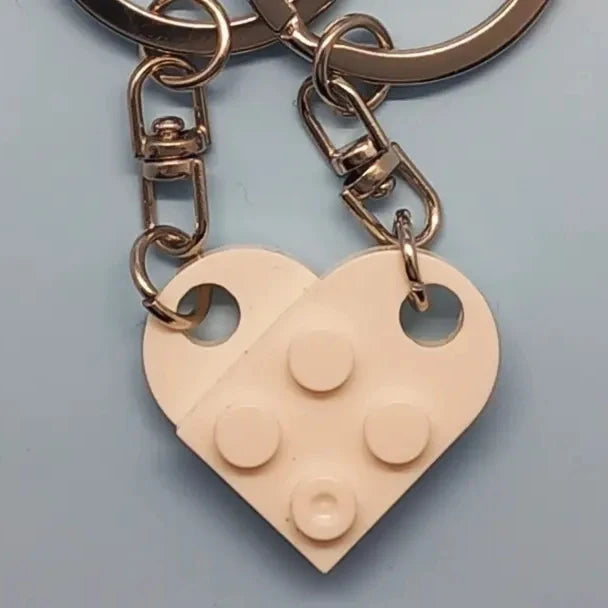 White heart lego inspired brick keyring