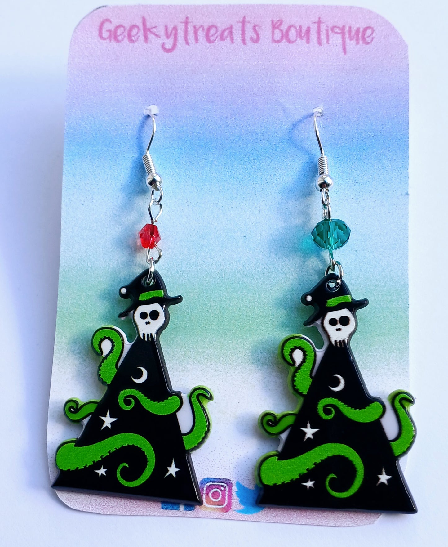 Black & green tree earrings