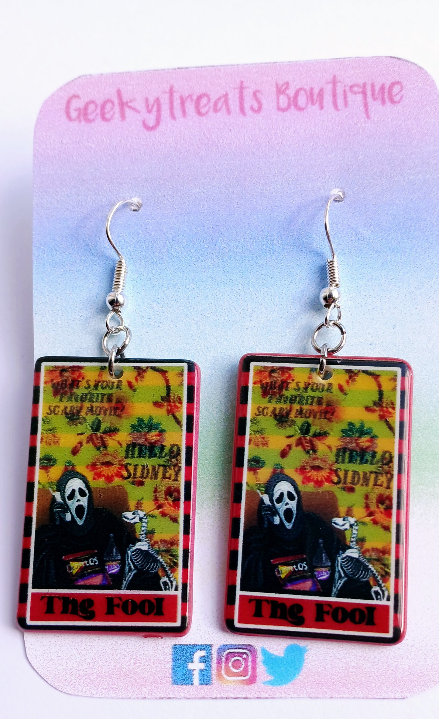 Ghostface tarot card earrings