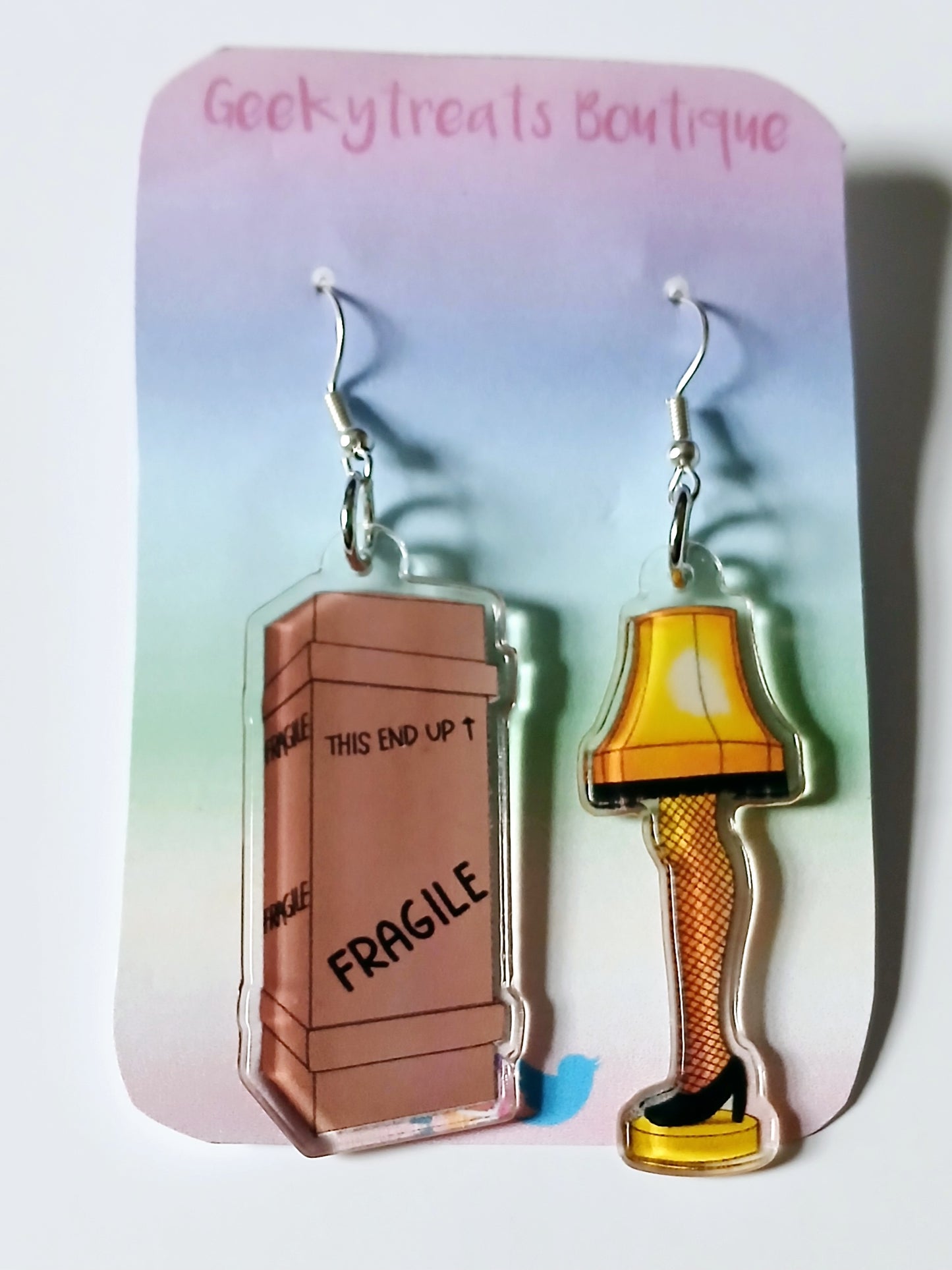 A Christmas Story Fragile box and leg lamp earrings