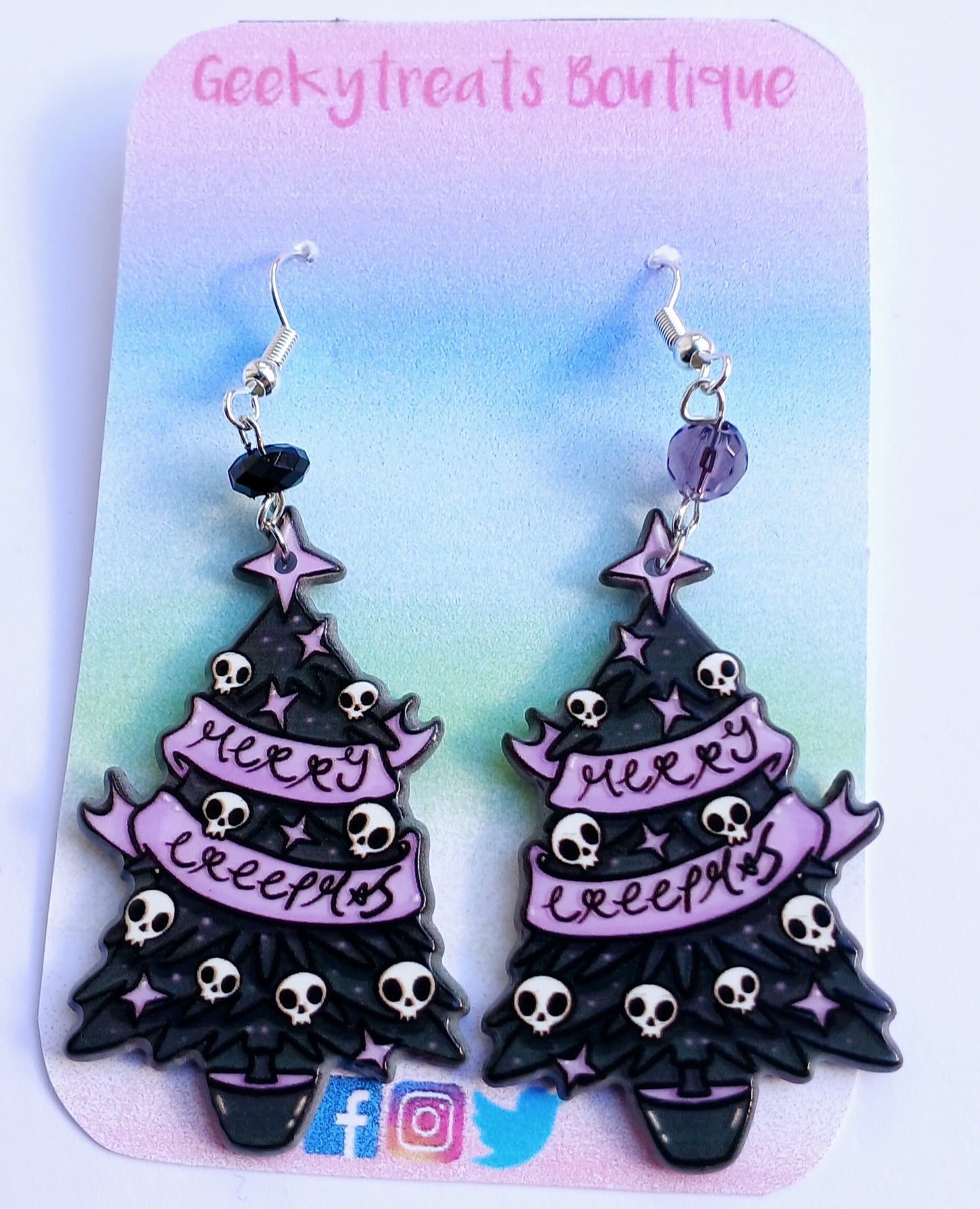 Black & purple christmas halloween tree earrings