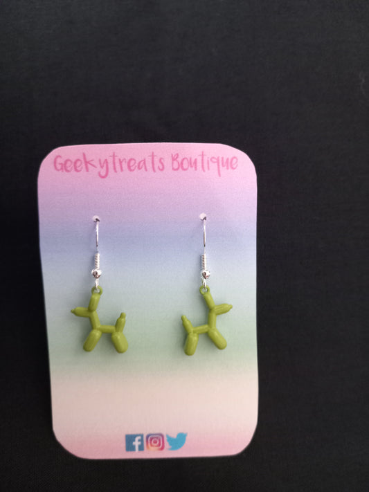 Green enamel balloon dog earrings