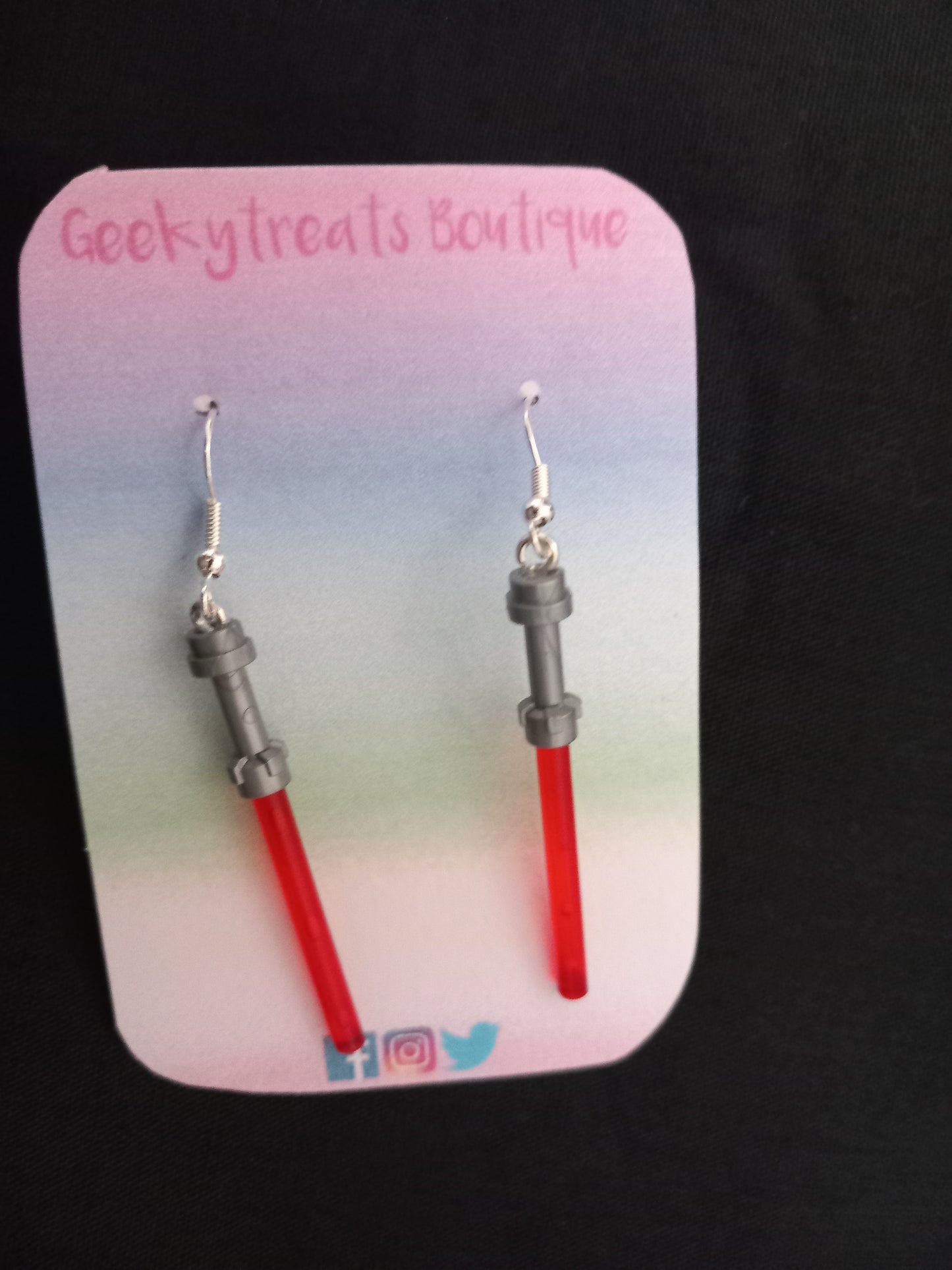 Red and grey light saber earrings