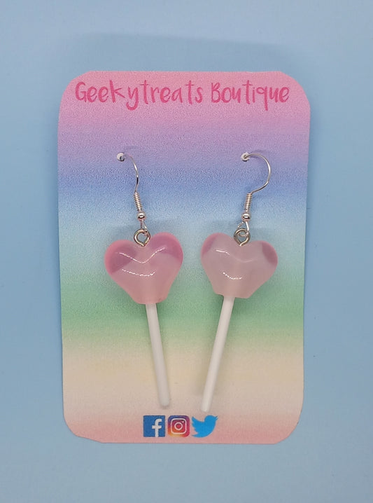 Pink acrylic love heart earrings