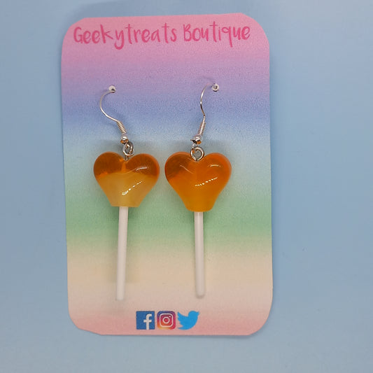 Orange love Heart acrylic lollypop earrings