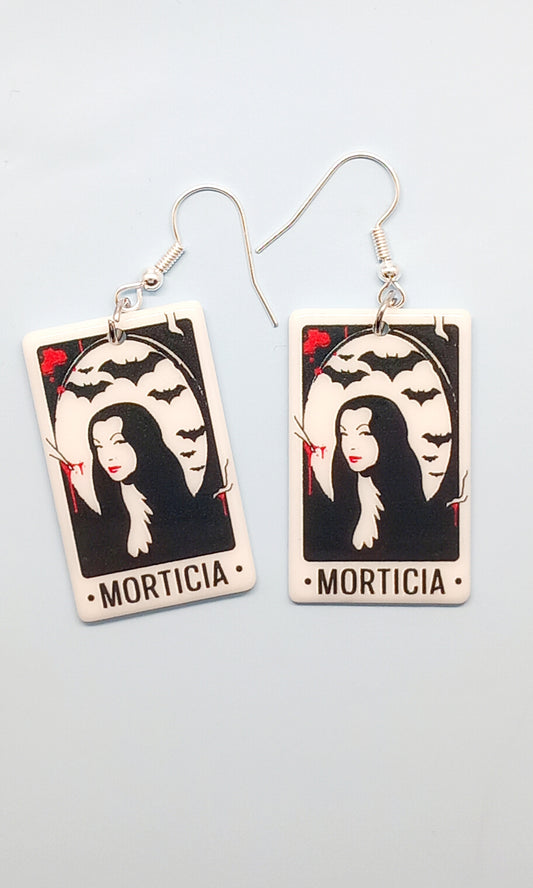 Morticia Addams tarot card earrings