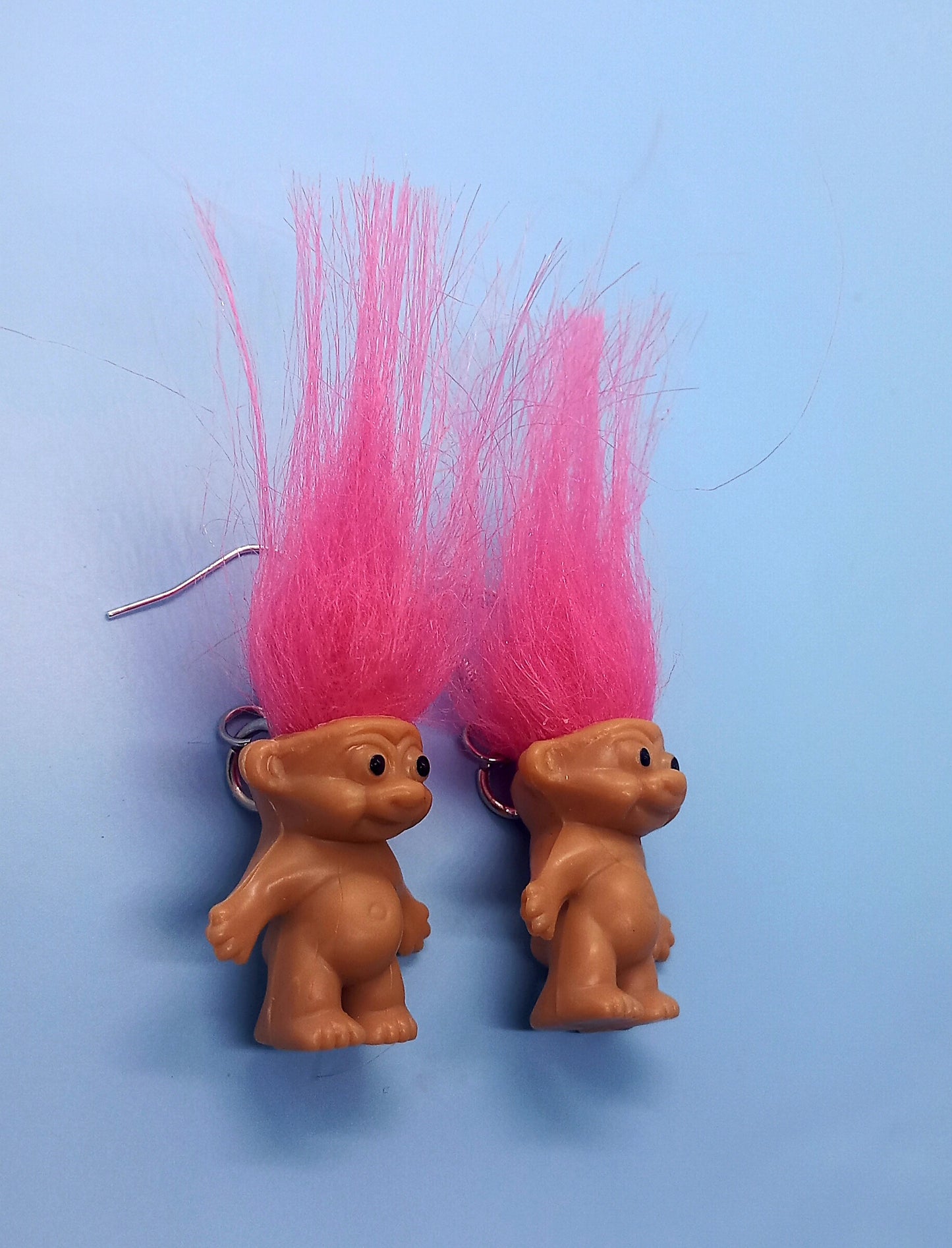Pink haired troll earrings