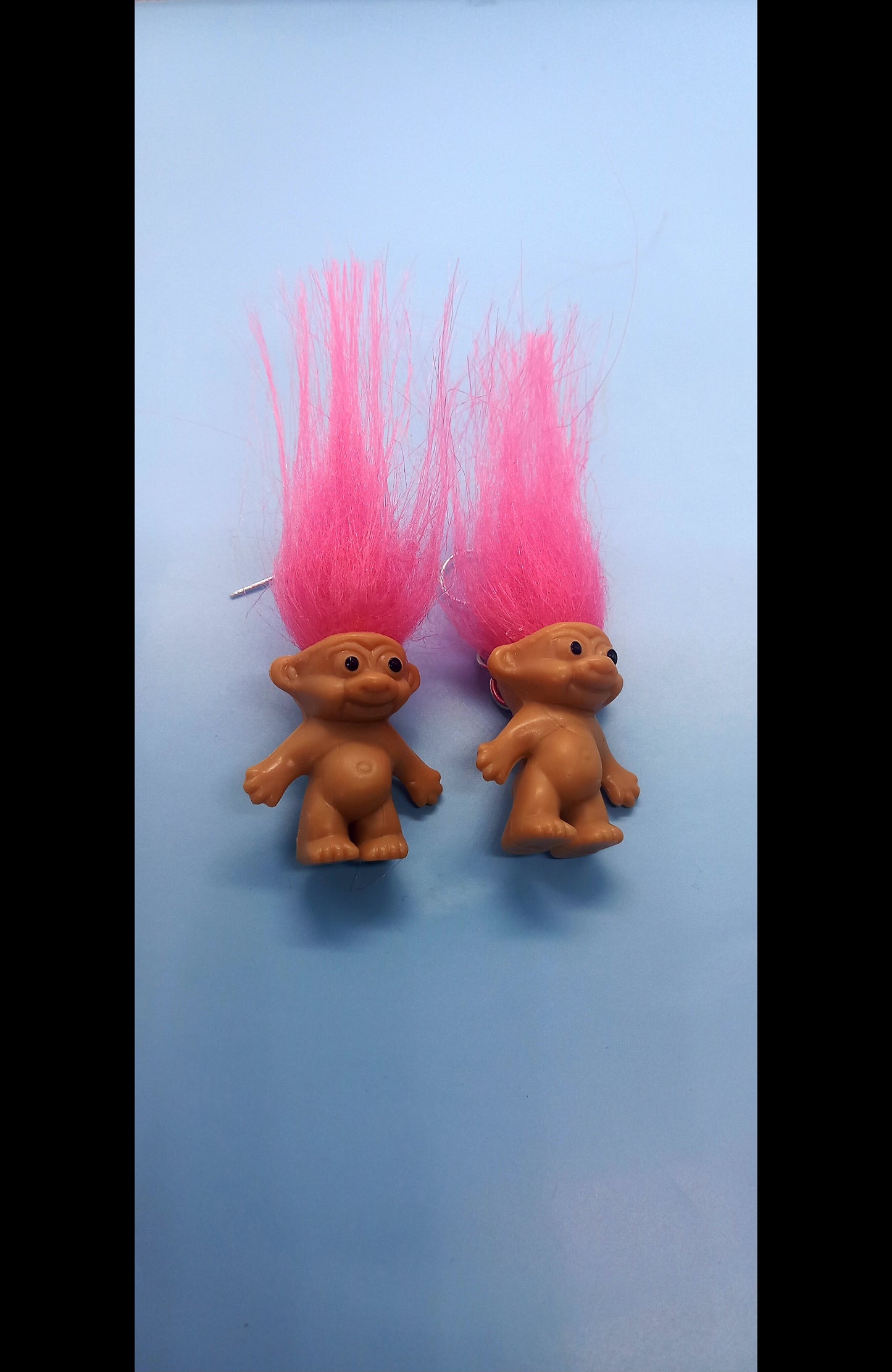 Pink haired troll earrings