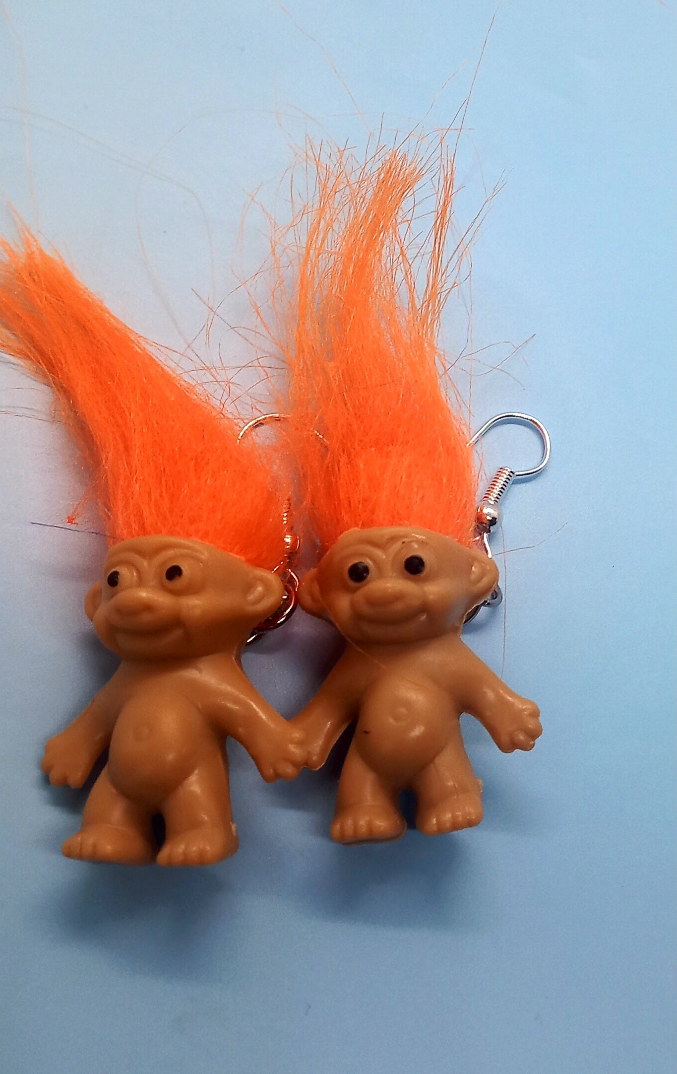 Orange haired troll earrings