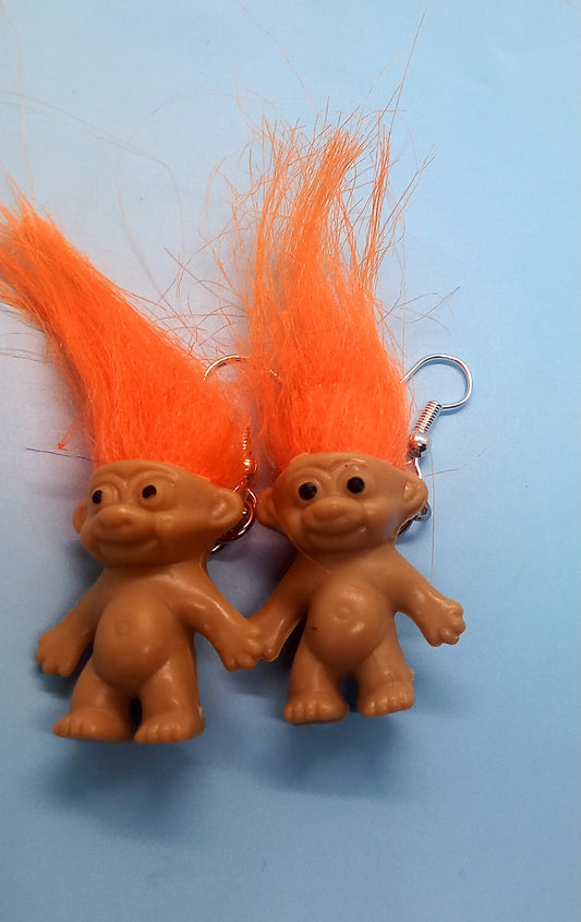 Orange haired troll earrings