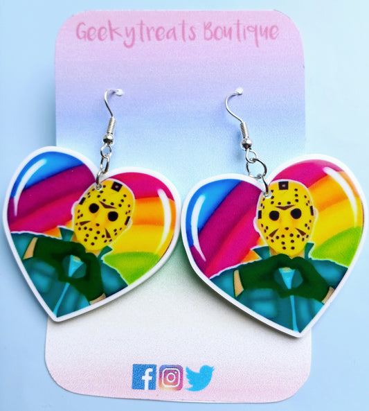 Jason Voorhees Friday the 13th heart earrings