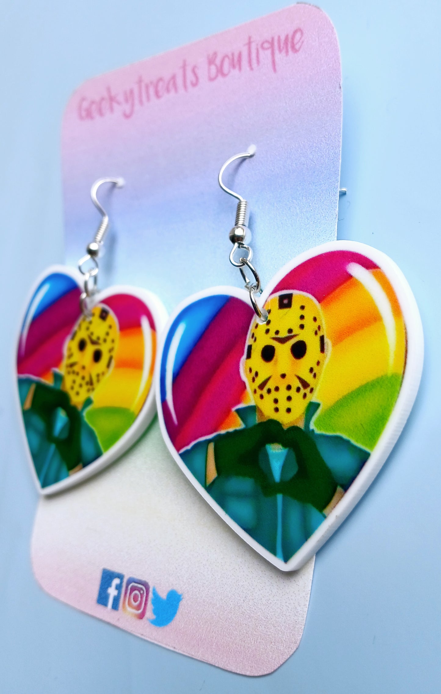 Jason Voorhees Friday the 13th heart earrings