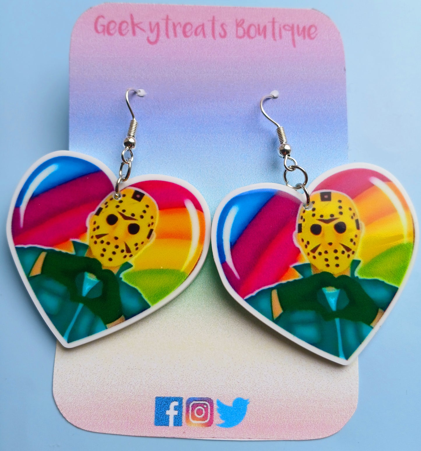 Jason Voorhees Friday the 13th heart earrings