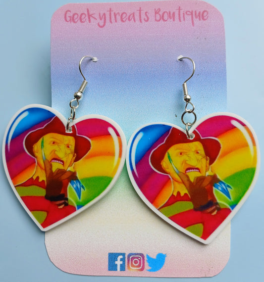 Freddy Krueger heart earrings