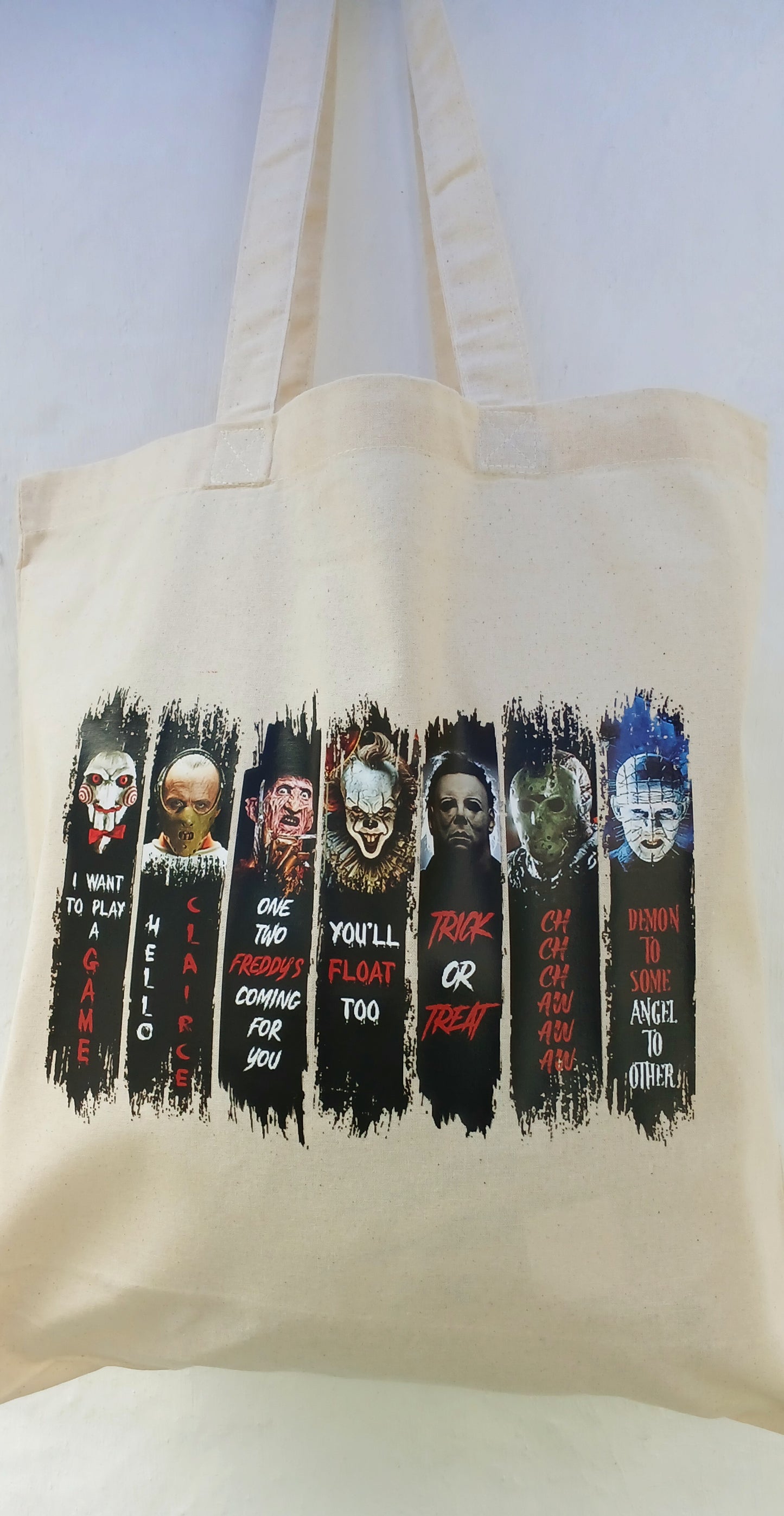 Horror characters white cotton bags
