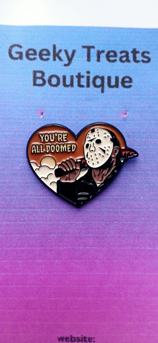 Jason voorhees heart pin badge
