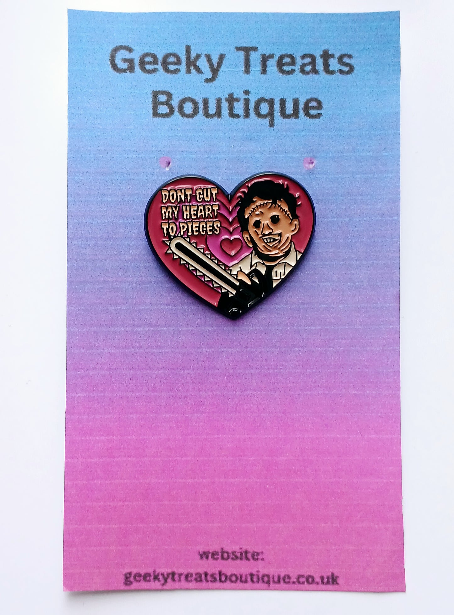 Leatherface heart pin badge