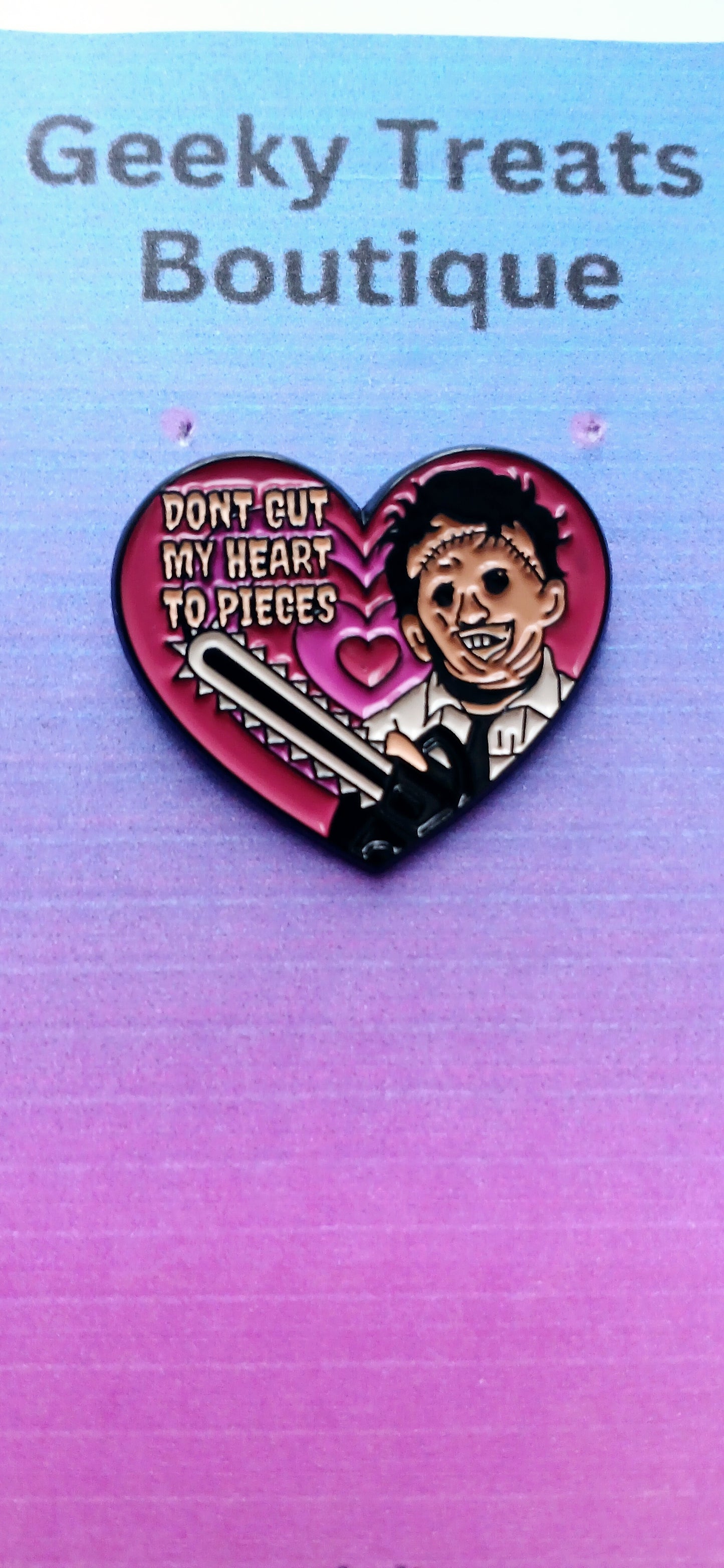 Leatherface heart pin badge
