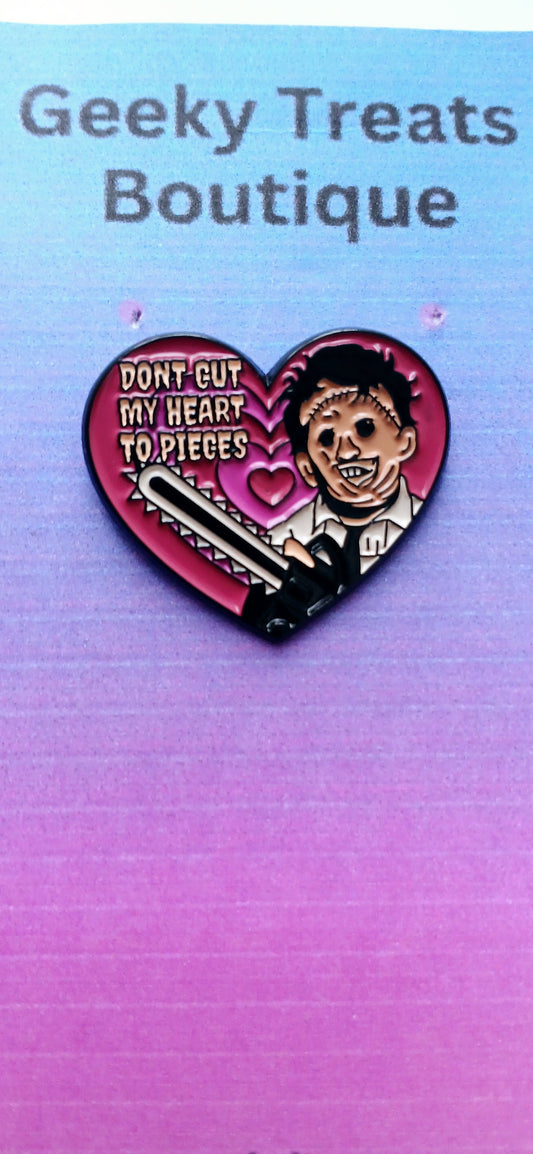 Leatherface heart pin badge
