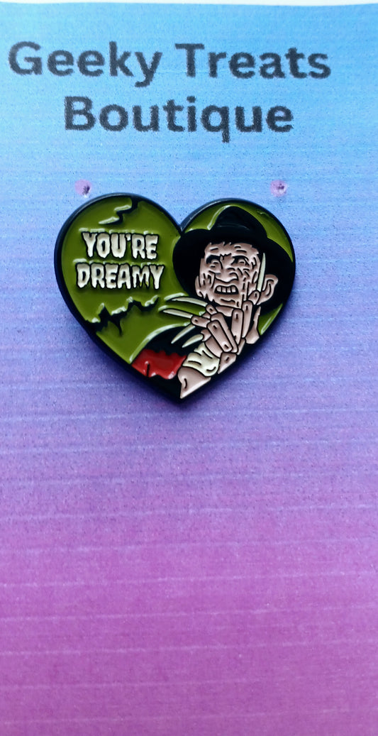 Freddy Krueger heart pin badge