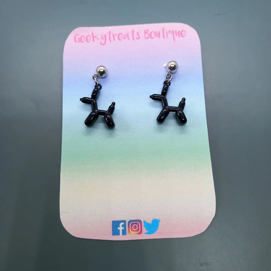 Black enamel balloon dog earrings