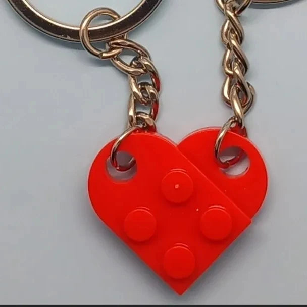 Red heart lego inspired brick keyring