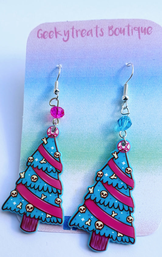 Blue & pink christmas halloween tree earrings
