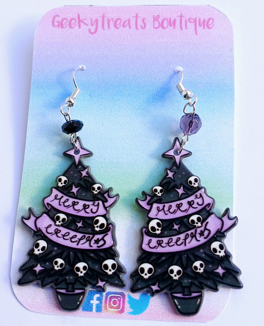 Black & purple christmas halloween tree earrings